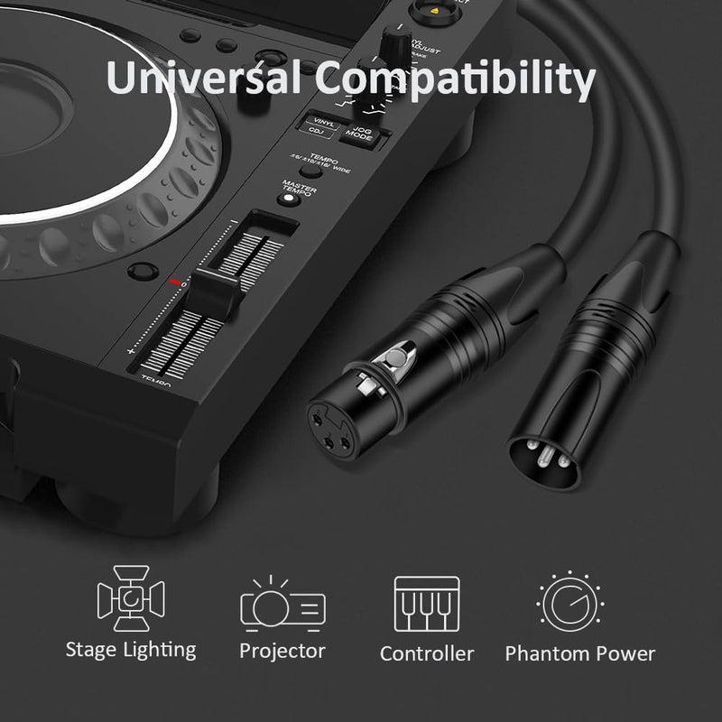 DREMAKE 3 Pin XLR Jack Cable Male to Female Low Z Microphone Balanced Audio Patch Cord for Powered Speaker, DMX LED, Effector, Aqualizer and More - 6FT/Black - Image 2